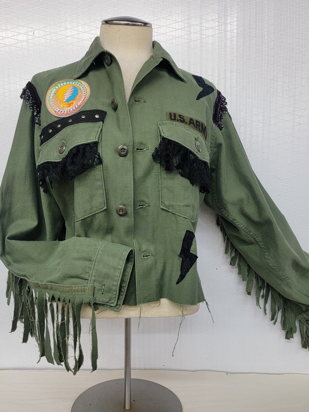 Grateful Dead US Army Military Fringe Jacket - Upcycled